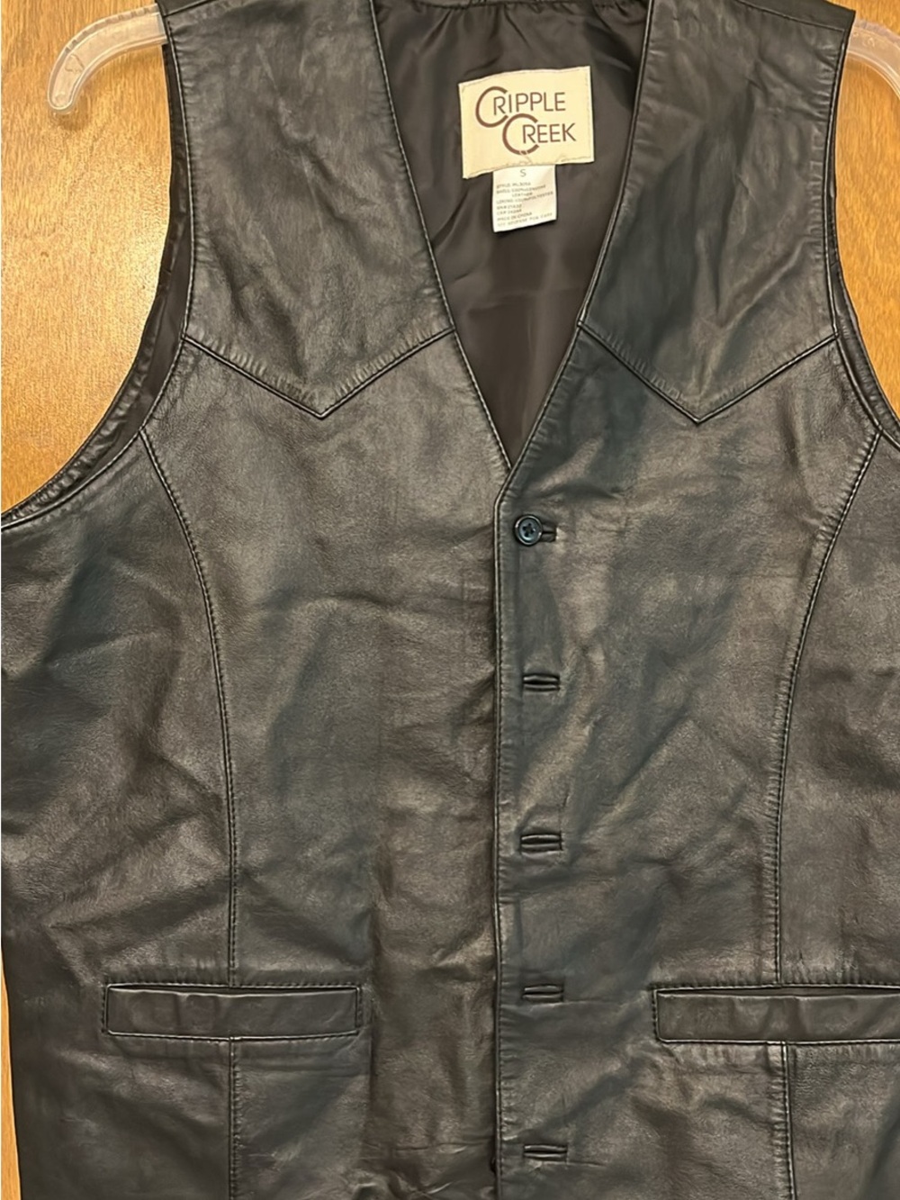 Cripple Creek Men's Black Leather Button Vest